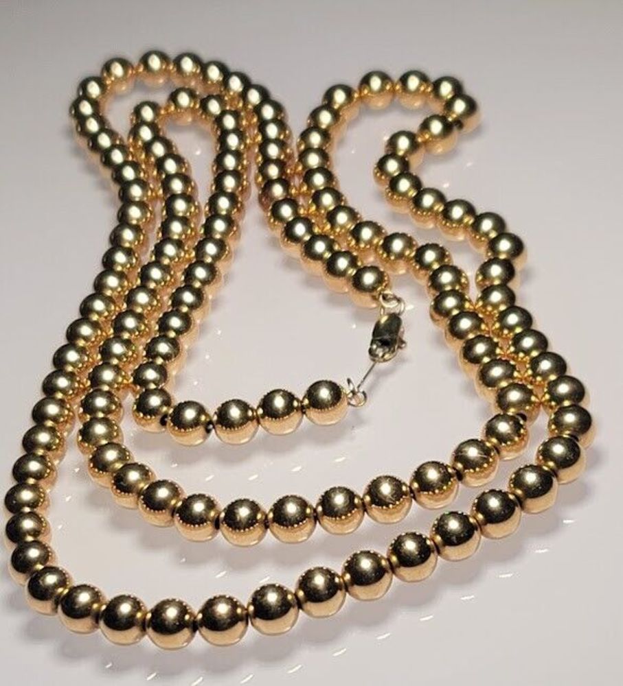 Vtg Krementz 14K Yellow Gold Plate 15.5" Long Bead Ball Chain Necklace 28.2 Gram